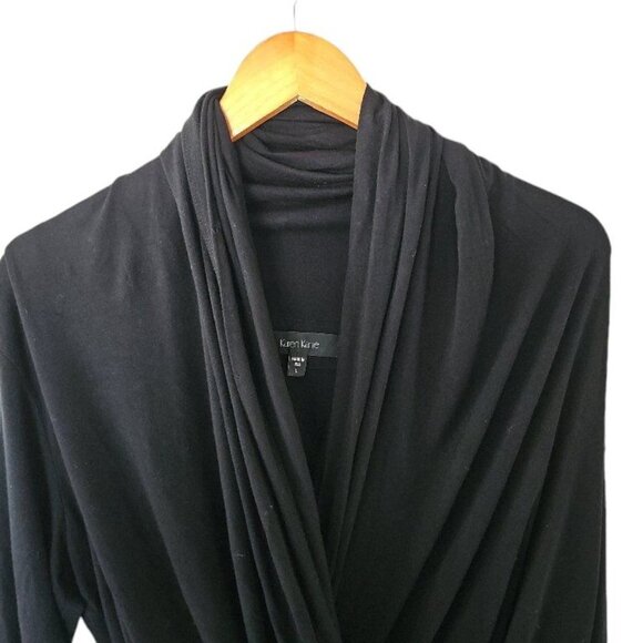 Karen Kane Black Wrap Top L Large Kinit Rayon Blend Blouse - Picture 10 of 12